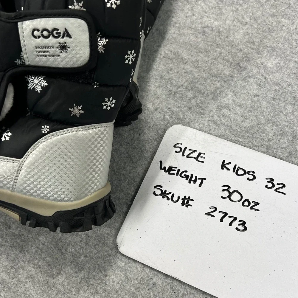 Coga Kids Black Silver Snowflake Faux Fur Lined Winter Snow Boots Size 32
